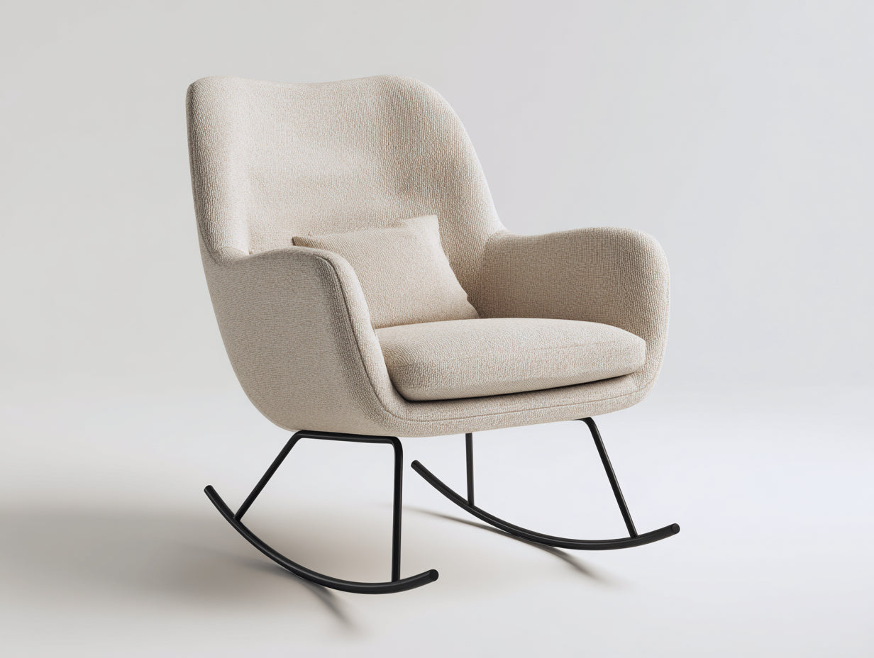 Schaukelstuhl Strukturstoff Metallgestell 82x70x99 cm - Beige-Schwarz - Modernes Wohnzimmerdesign