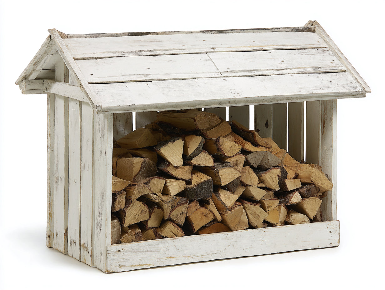 Kaminholzregal Holz 150x55x120 cm - weiß - rustikaler Stil mit Schutzdach