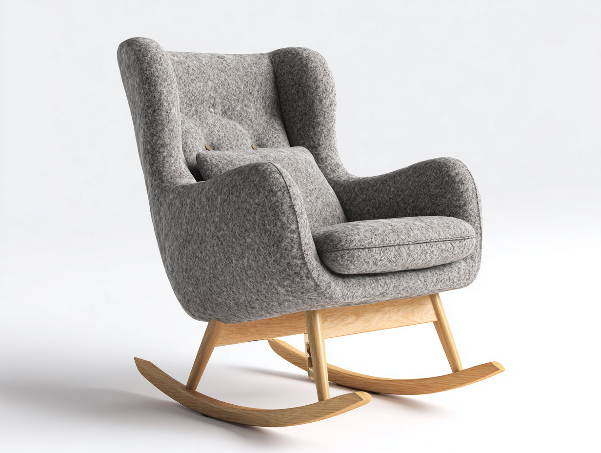 Schaukelstühle Stoffbezug 82x96x105 cm - grau natur - klassischer Ohrensessel Stil mit Holzgestell