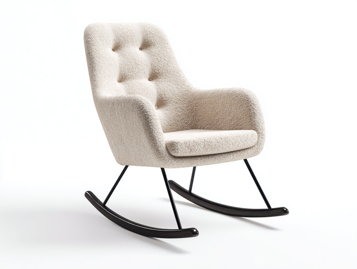 Schaukelstühle Teddy Stoff 84x75x101 cm - Creme-Schwarz - hoher Wohnzimmersessel