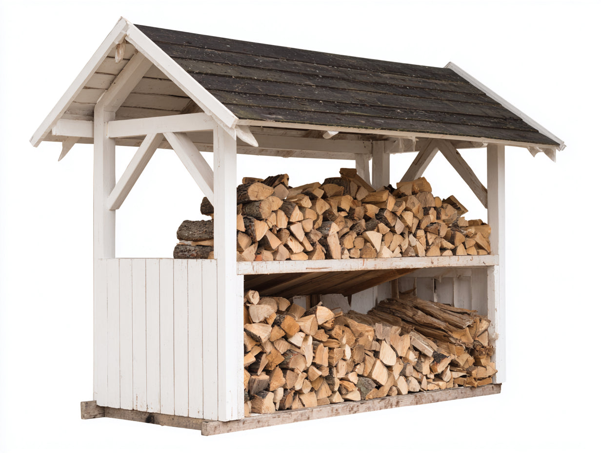 Kaminholzregal Holz 240x95x190 cm - weiß schwarz - großes Lagerregal mit Satteldach