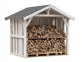 Kaminholzregal Holz 190x85x190 cm Weiß-Grau - Großes Brennholzlager mit Doppelfach und Schutzdach