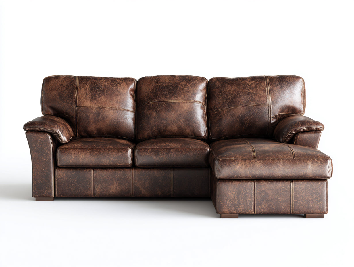 Ecksofa Kunstleder 250x160x88 cm - dunkelbraun - Vintage-Stil für Wohnzimmer