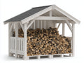 Kaminholzregal Holz 220x90x190 cm - weiß schwarz - rustikaler Stil mit Satteldach