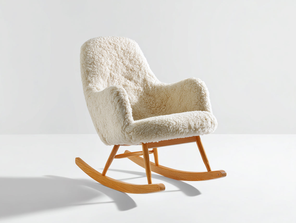 Schaukelstuhl Teddy-Stoff Holzgestell 78x68x95 cm - Beige - Modernes Wohnzimmerdesign