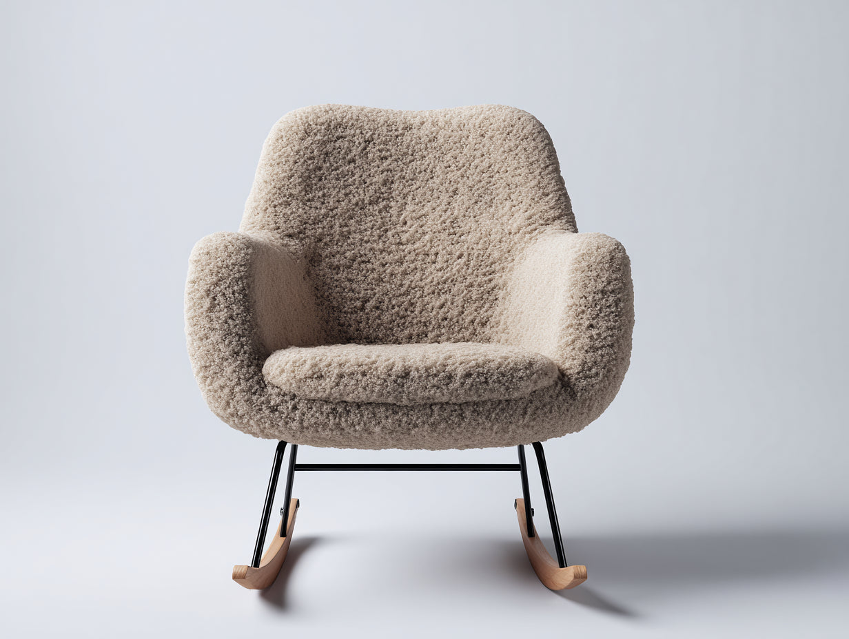 Schaukelstühle Teddy-Stoff 78x82x86 cm - beige-schwarz-braun - skandinavischer Stil für Wohnzimmer