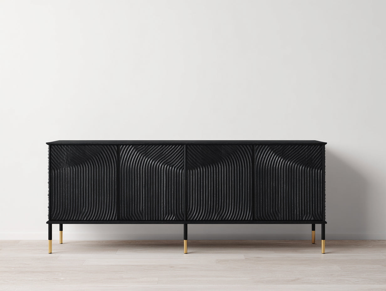 Dielenschränke Holz 180x40x82 cm - schwarz gold - moderner Flurschrank mit 4 Türen
