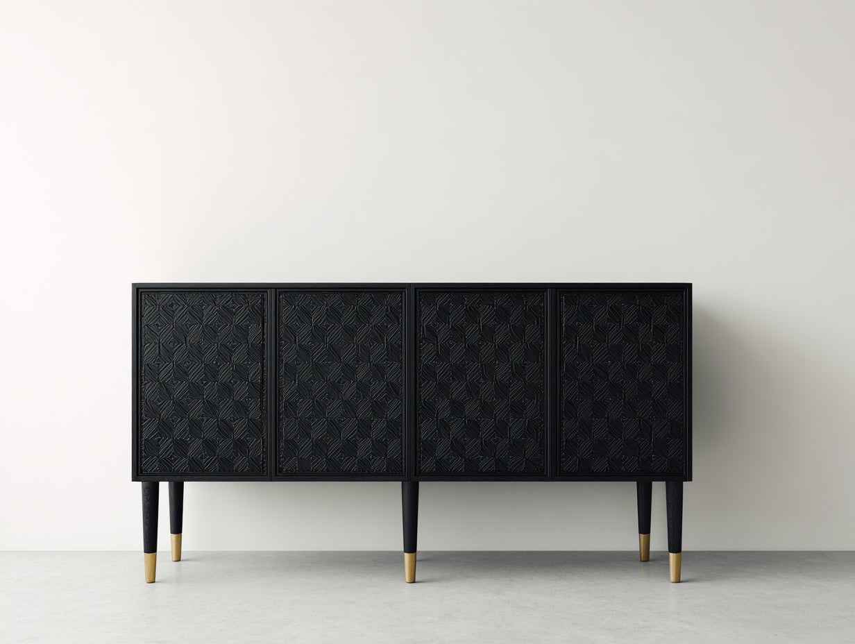 Dielenschränke Holz 170x42x82 cm - schwarz-goldfarben - moderner Stil für Flur und Wohnzimmer