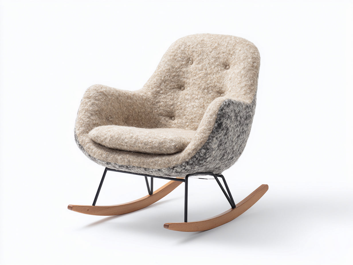 Schaukelstühle Bouclé 84x90x88 cm Beige-Grau - Modernes Design mit Holzkufen