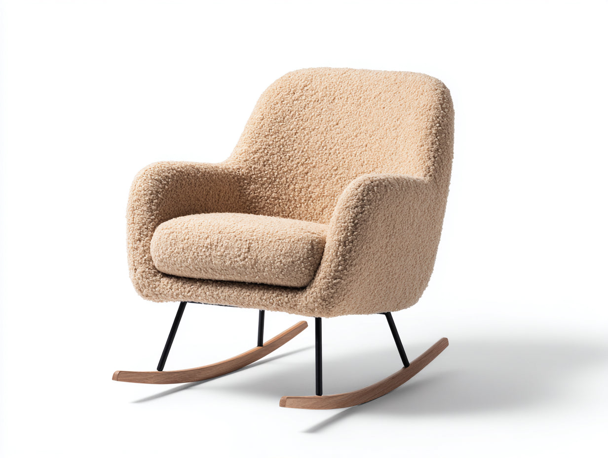 Schaukelstühle Teddy Stoff 76x88x91 cm - beige schwarz natur - moderner Stil mit Holzdetails