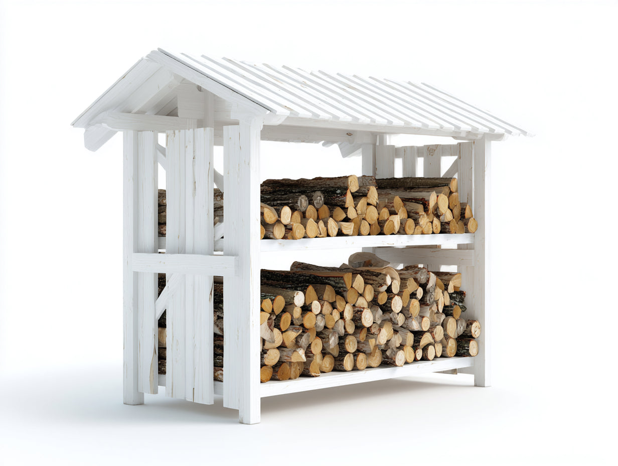 Kaminholzregal Holz 210x80x190 cm - Weiß - überdachtes Holzlager für Garten und Terrasse