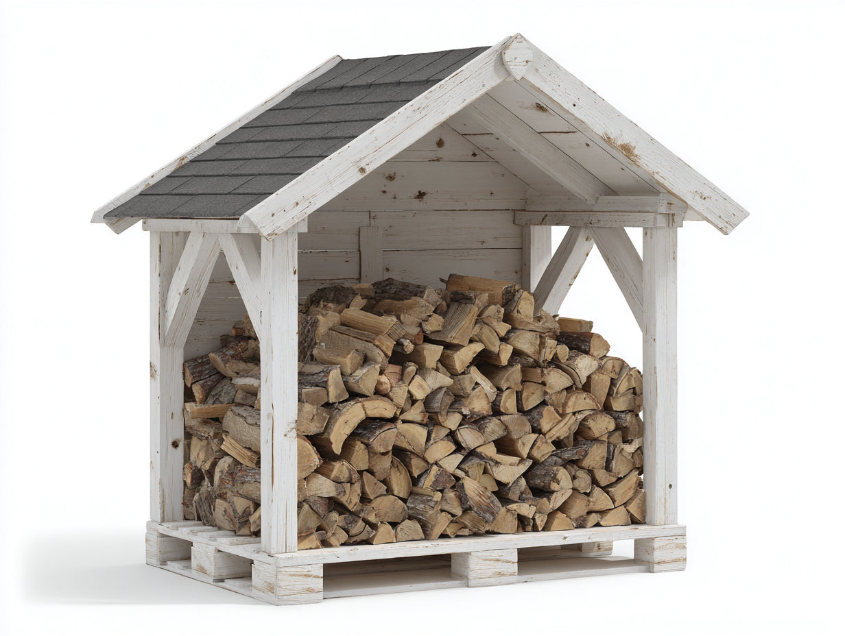 Kaminholzregal Massivholz 160x80x175 cm Weiß-Grau - Überdachte Brennholzlagerung im Landhausstil