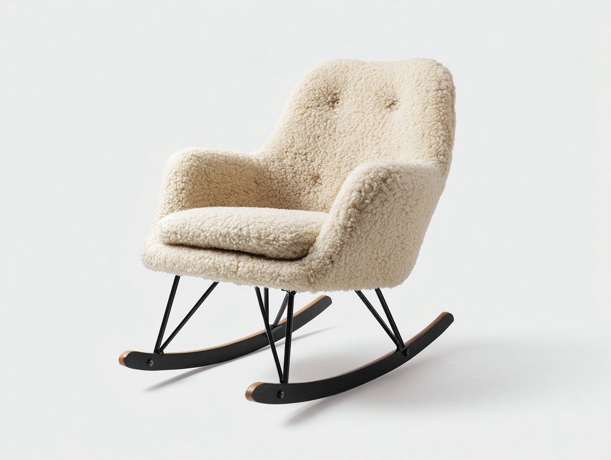 Schaukelstühle Teddy-Stoff cremefarben Metallgestell 76x68x92 cm - für Wohnzimmer - modernes Design