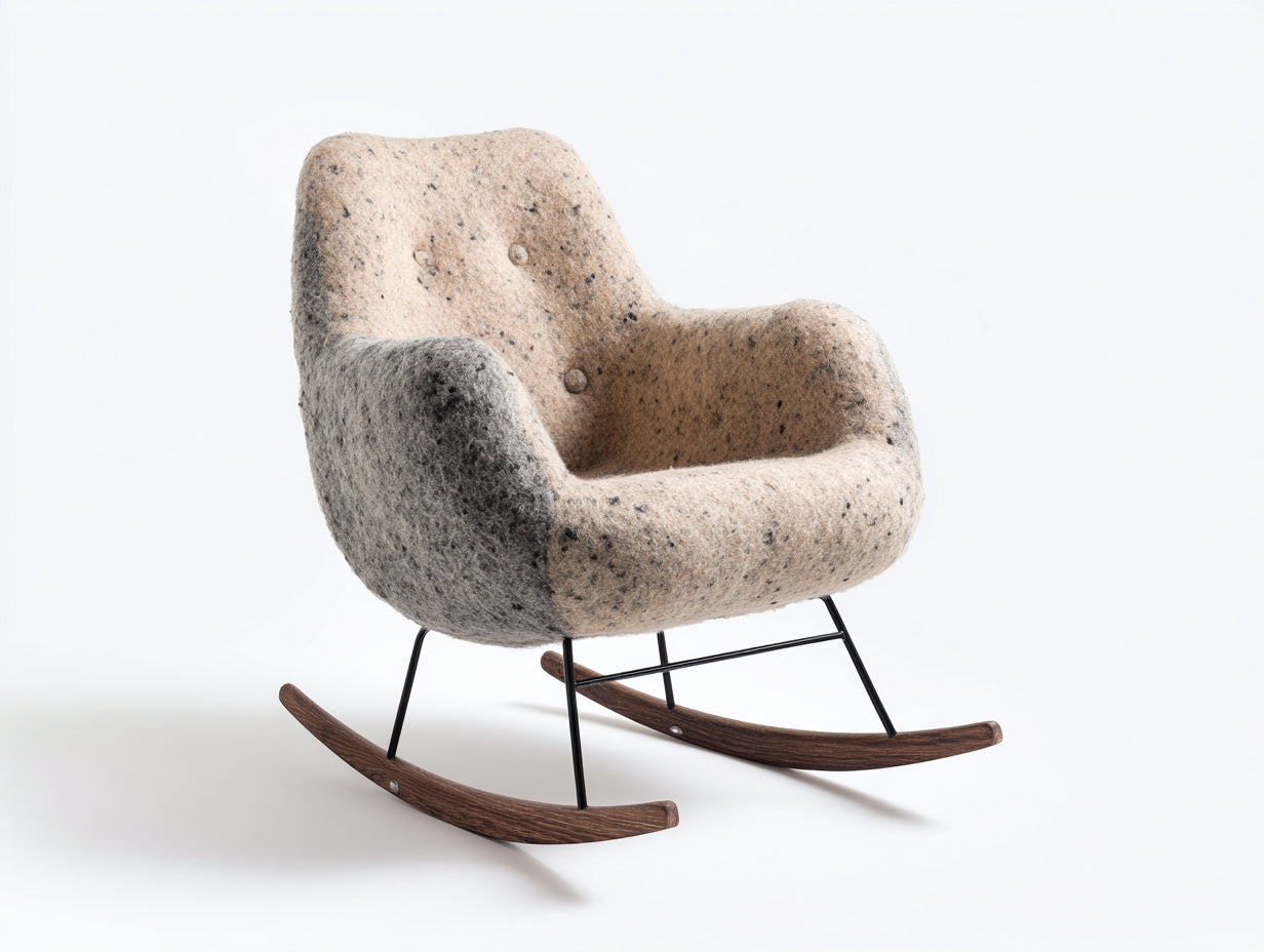 Schaukelstühle Wollfilz Stoff 80x74x94 cm - Beige-Braun-Schwarz - moderner Wohnzimmersessel