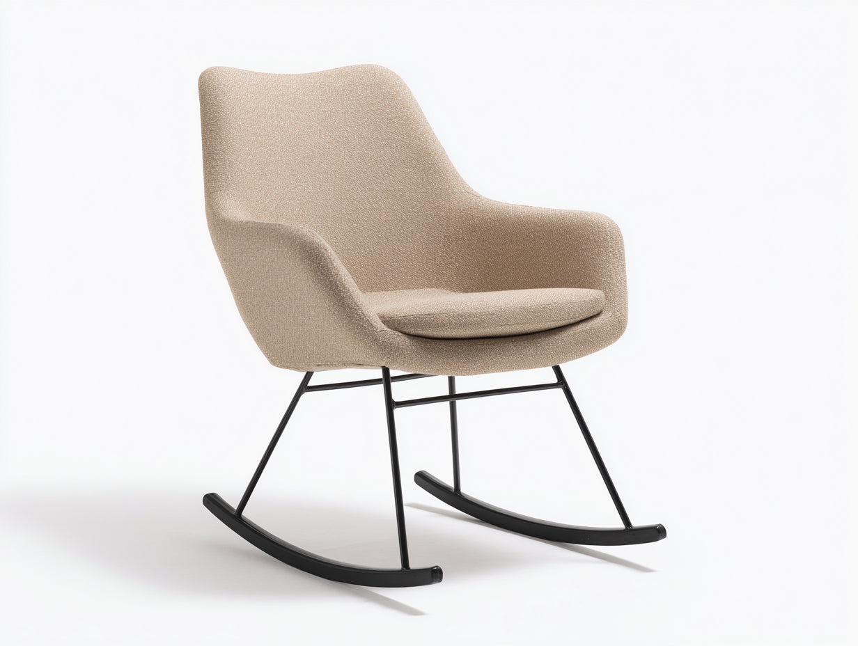 Schaukelstühle Bouclé 74x86x92 cm Beige-Schwarz - Modernes Design mit Metallkufen