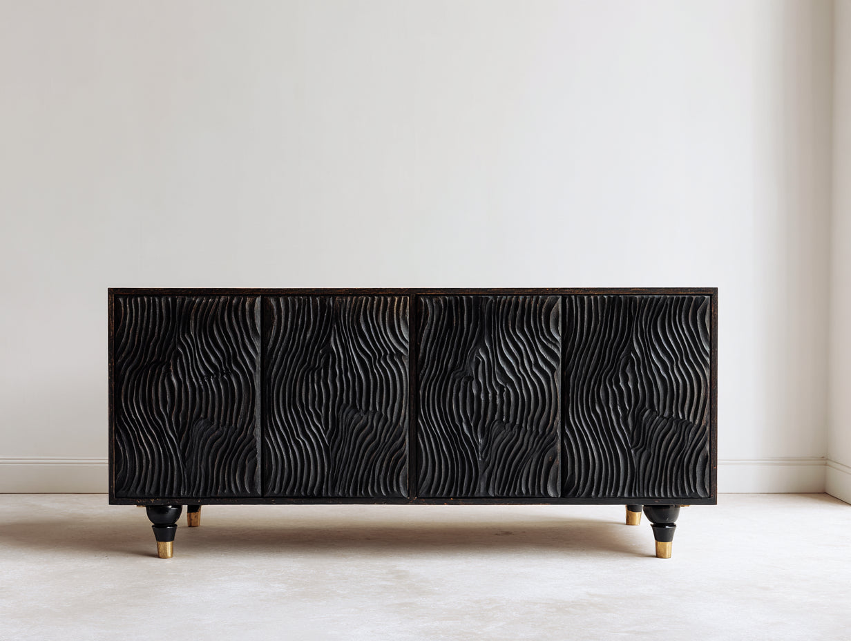 Dielenschränke Holz 170x40x78 cm - schwarz gold - moderner Flurschrank mit 4 Türen