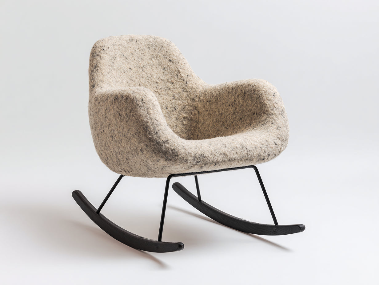 Schaukelstuhl Teddy-Stoff Metallgestell 76x66x92 cm - Beige-Schwarz - Modernes Wohnzimmerdesign