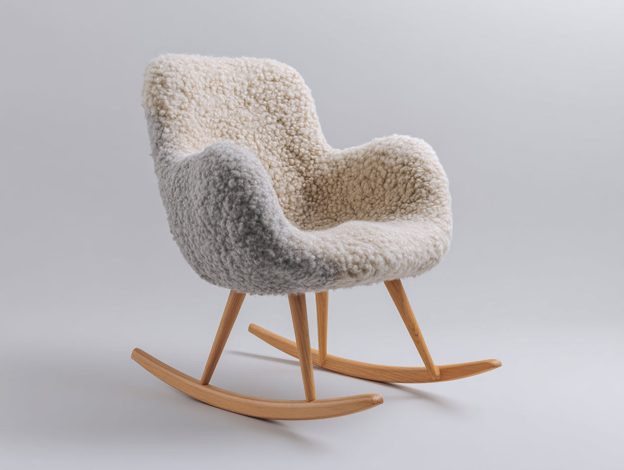 Schaukelstühle Teddy Stoff 78x92x96 cm - creme natur - skandinavischer Stil mit Holzgestell