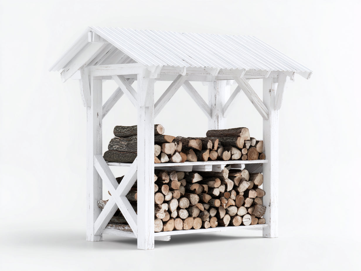 Kaminholzregal Holz 140x60x180 cm - Weiß - Landhausstil für den Außenbereich